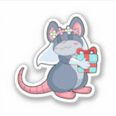 Muis als bruid met sluier & geschenk.PNG Sticker (Voorkant)
