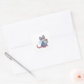 Muis als bruid met sluier & geschenk.PNG Vierkante Sticker (Envelop)