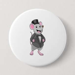 Muis als bruidegom met lint ronde button 7,6 cm