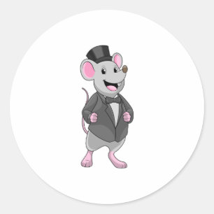Muis als bruidegom met lint ronde sticker