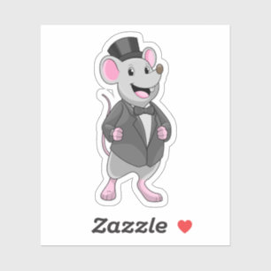 Muis als bruidegom met lint sticker