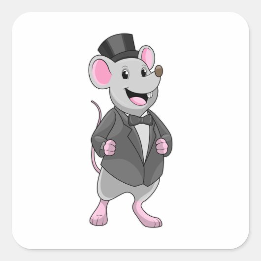 Muis als bruidegom met lint vierkante sticker (Voorkant)