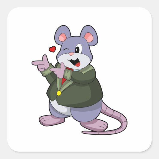 Muis als bruidegom met pak vierkante sticker (Voorkant)