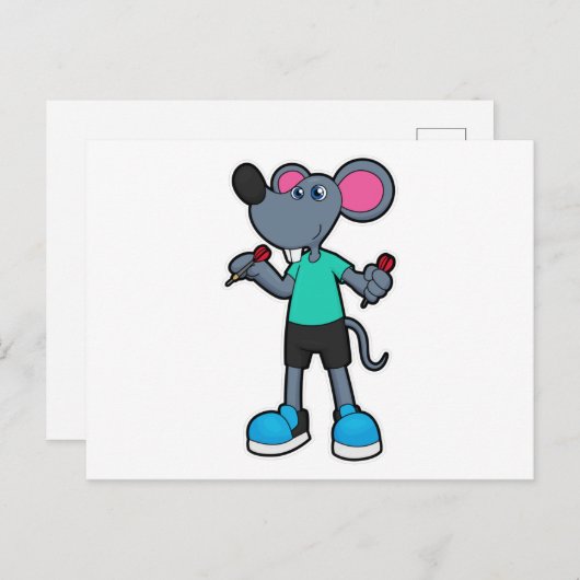 Muis als Dart-speler met kunst Briefkaart (Voorkant / Achterkant)