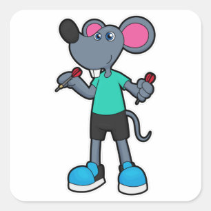 Muis als Dart-speler met kunst Vierkante Sticker