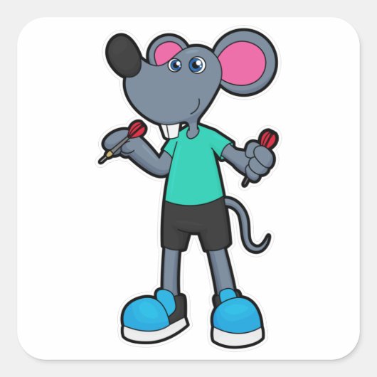 Muis als Dart-speler met kunst Vierkante Sticker (Voorkant)