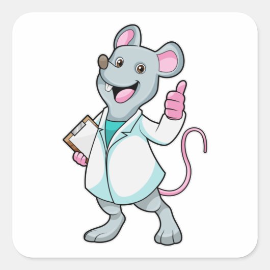 Muis als Doctor met de mantel van de dokter Vierkante Sticker (Voorkant)