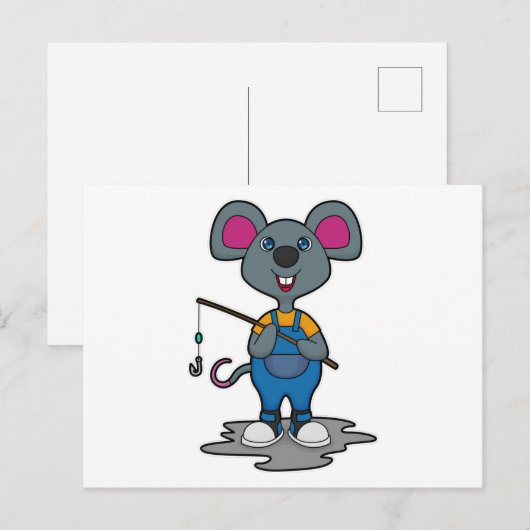 Muis als Fisher met Geviste staaf Briefkaart (Voorkant / Achterkant)
