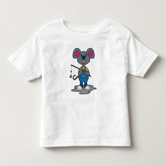 Muis als Fisher met Geviste staaf Kinder Shirts (Voorkant)