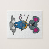 Muis als Fisher met Geviste staaf Legpuzzel (Horizontaal)