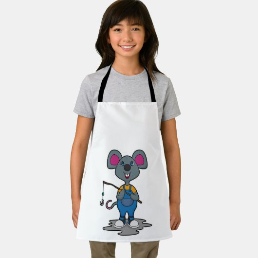 Muis als Fisher met Geviste staaf Schort (Insitu)