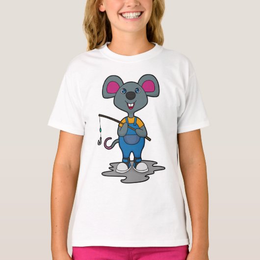 Muis als Fisher met Geviste staaf T-shirt (Voorkant)