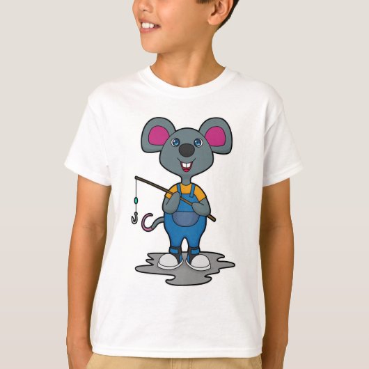 Muis als Fisher met Geviste staaf T-shirt (Voorkant)