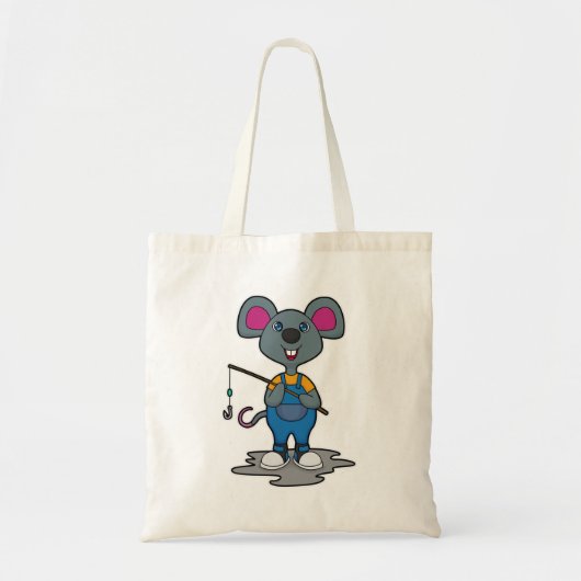 Muis als Fisher met Geviste staaf Tote Bag (Voorkant)