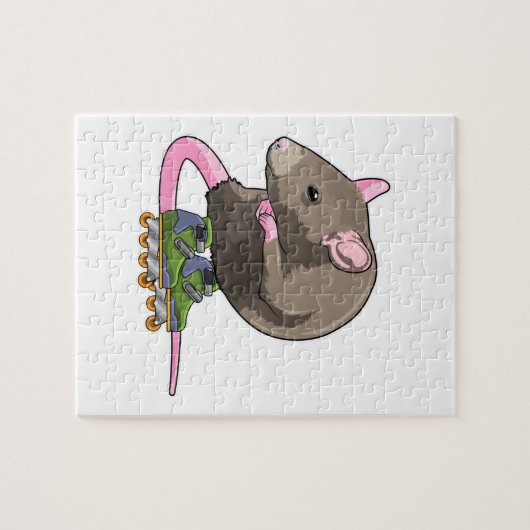 Muis als gealigneerd skater met gealigneerde schaa legpuzzel (Horizontaal)