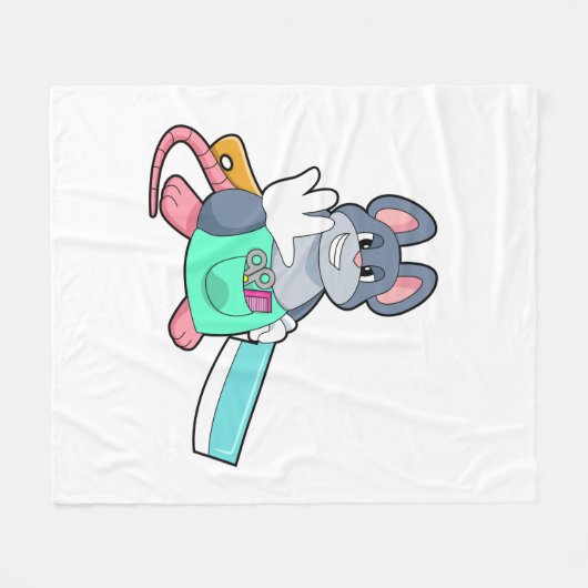 Muis als hairdresser met schaar en kam fleece deken (Voorkant (Horizontaal))