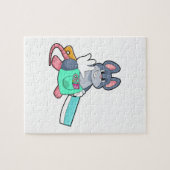 Muis als hairdresser met schaar en kam legpuzzel (Horizontaal)