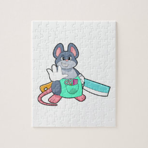 Muis als hairdresser met schaar en kam legpuzzel