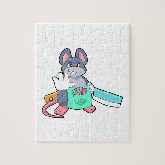 Muis als hairdresser met schaar en kam legpuzzel (Verticaal)