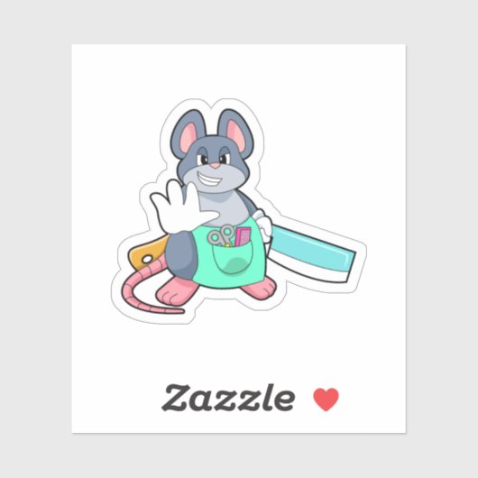 Muis als hairdresser met schaar en kam sticker (Vel)