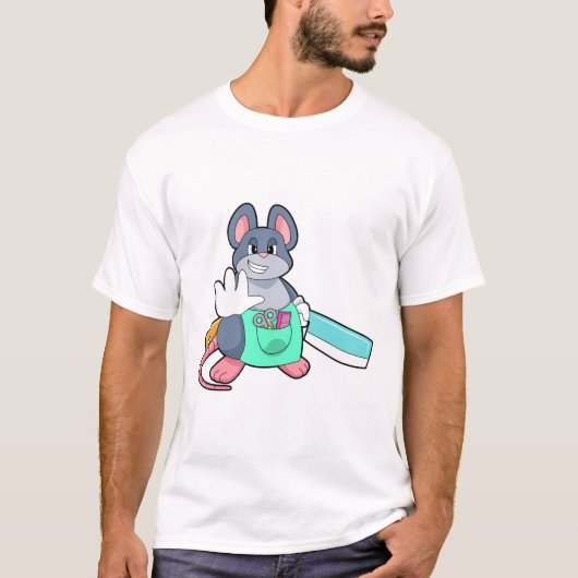 Muis als hairdresser met schaar en kam t-shirt (Voorkant)