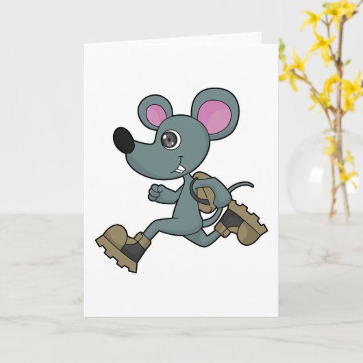 Muis als hardloper met rugzak kaart (Gele Bloem)