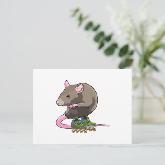 Muis als inline skater met inline schaatsen briefkaart (Staand voorkant)