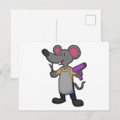 Muis als kapper met schaar en föhn briefkaart (Voorkant / Achterkant)