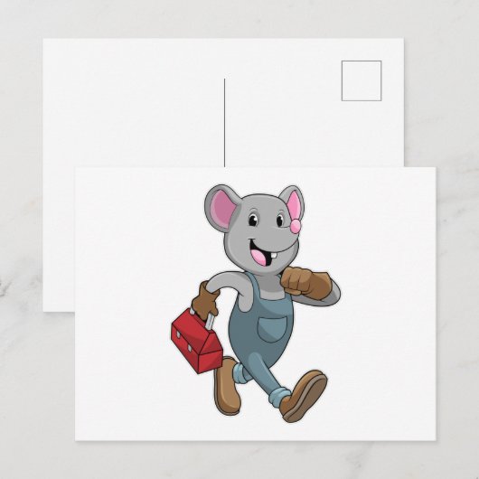 Muis als klusjesman met gereedschapskist briefkaart (Voorkant / Achterkant)