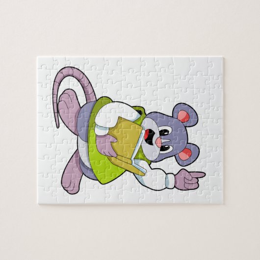 Muis als leraar met boek legpuzzel (Horizontaal)
