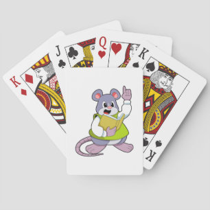 Muis als leraar met boek pokerkaarten