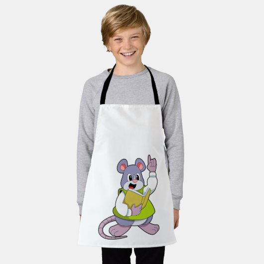 Muis als leraar met boek schort (Gedragen)