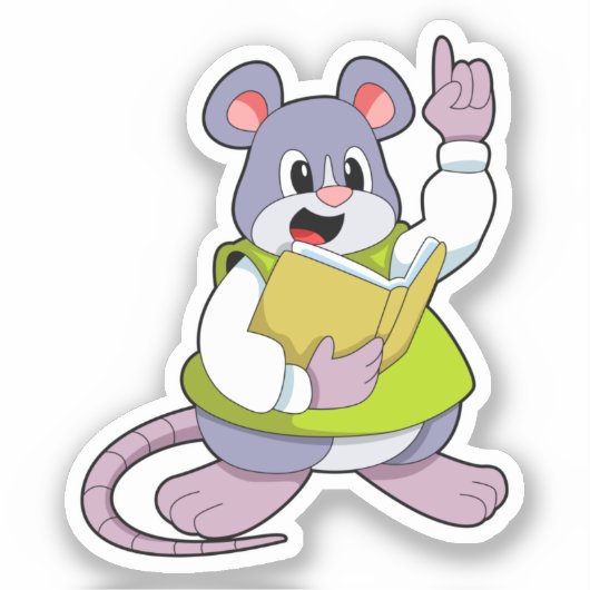 Muis als leraar met boek sticker (Voorkant)