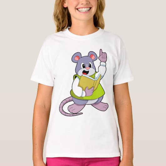 Muis als leraar met boek t-shirt (Voorkant)
