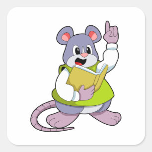 Muis als leraar met boek vierkante sticker