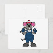 Muis als monteur met schroevendraaier & sleutel briefkaart (Voorkant / Achterkant)