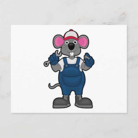 Muis als monteur met schroevendraaier & sleutel briefkaart (Voorkant)