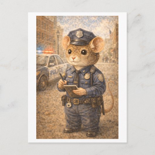 Muis als politieagent briefkaart (Voorkant)