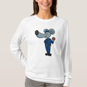 Muis als politieagent met donut t-shirt