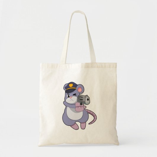 Muis als politieagent met pet van politie tote bag (Voorkant)
