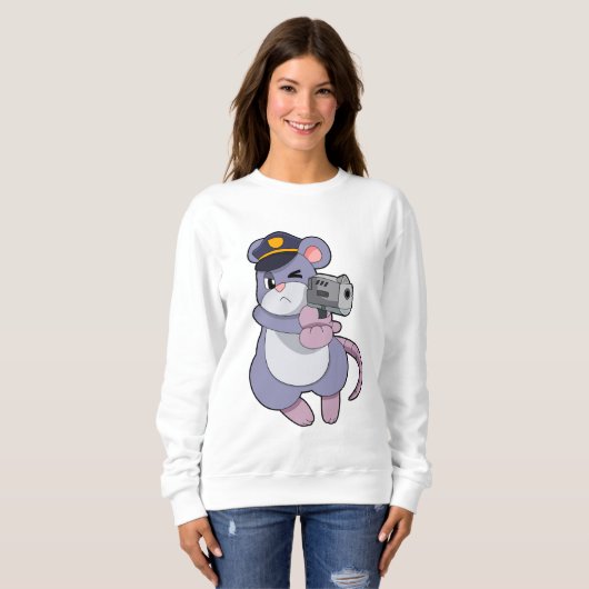 Muis als politieagent met pet van politie trui (Voorkant volledig)