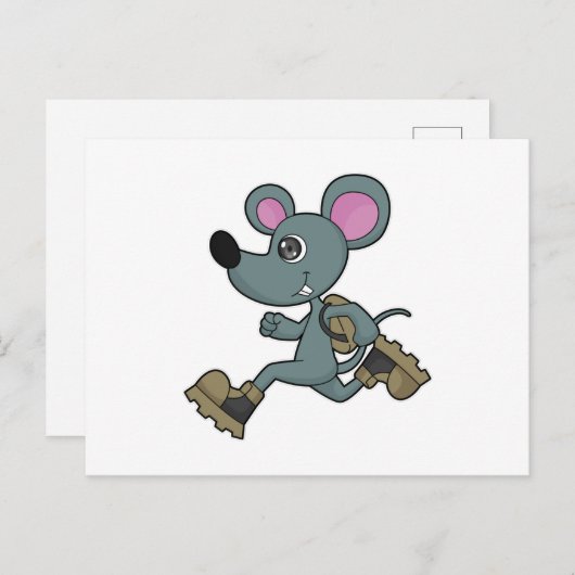 Muis als Runner met rugzak Briefkaart (Voorkant / Achterkant)
