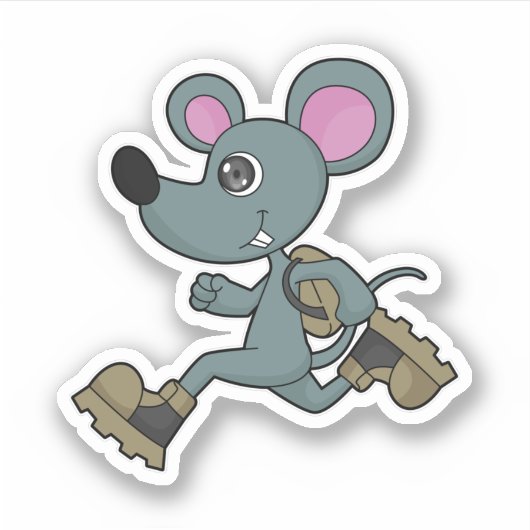 Muis als Runner met rugzak Sticker (Voorkant)