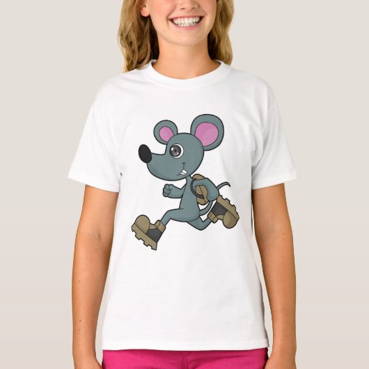 Muis als Runner met rugzak T-shirt (Voorkant)