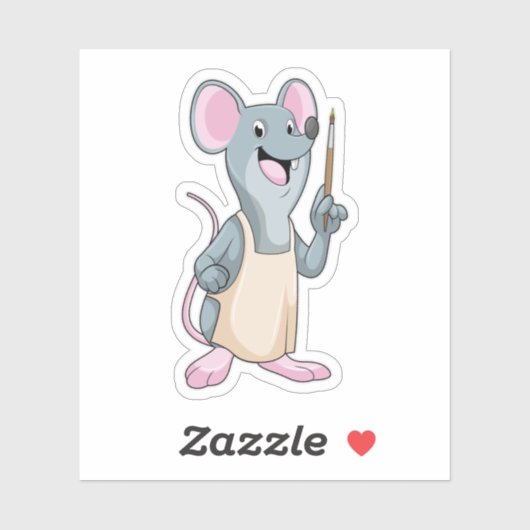 Muis als Schilder met penseel van verf Sticker (Vel)