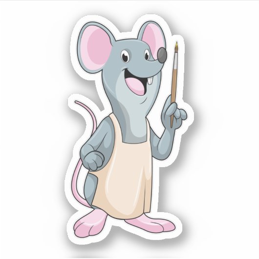 Muis als Schilder met penseel van verf Sticker (Voorkant)