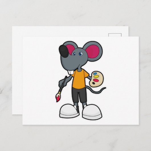 Muis als schilder met verf en penseel briefkaart (Voorkant / Achterkant)