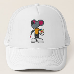 Muis als schilder met verf en penseel trucker pet