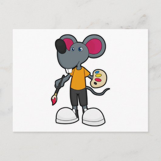 Muis als schilder met verf & kwast briefkaart (Voorkant)