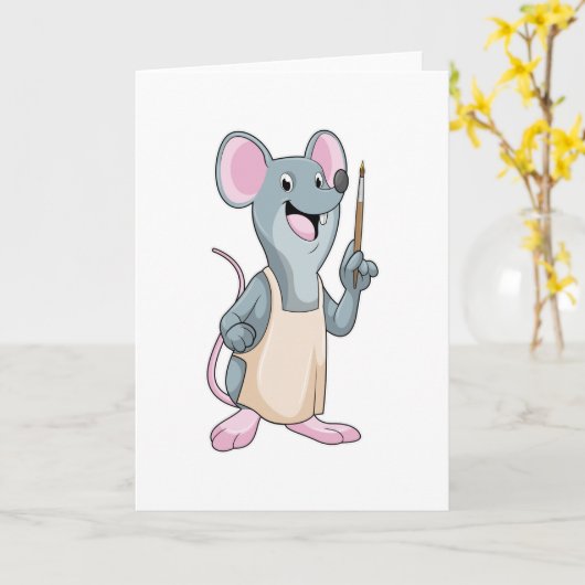 Muis als schilder met verfkwast kaart (Gele Bloem)